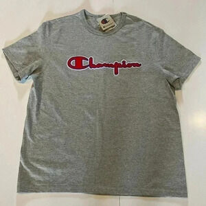 Champion Shirt Men's Gray Short Sleeve Crew Neck Cotton Textured Logo Sz XL